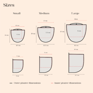 Size comparison chart of Naiades wall planters in small, medium, and large