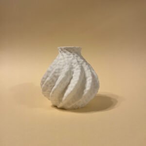 3D printed Astraeus vase in soft peachy background – sustainable sculptural home accent