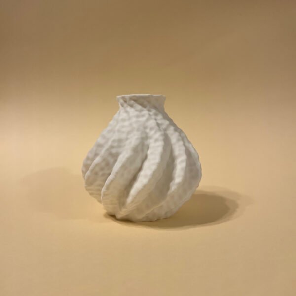 3D printed Astraeus vase in soft peachy background – sustainable sculptural home accent